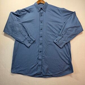 Jos A Bank Traveler's Collection Men's Large Blue Solid Button-Down Dress Shirt